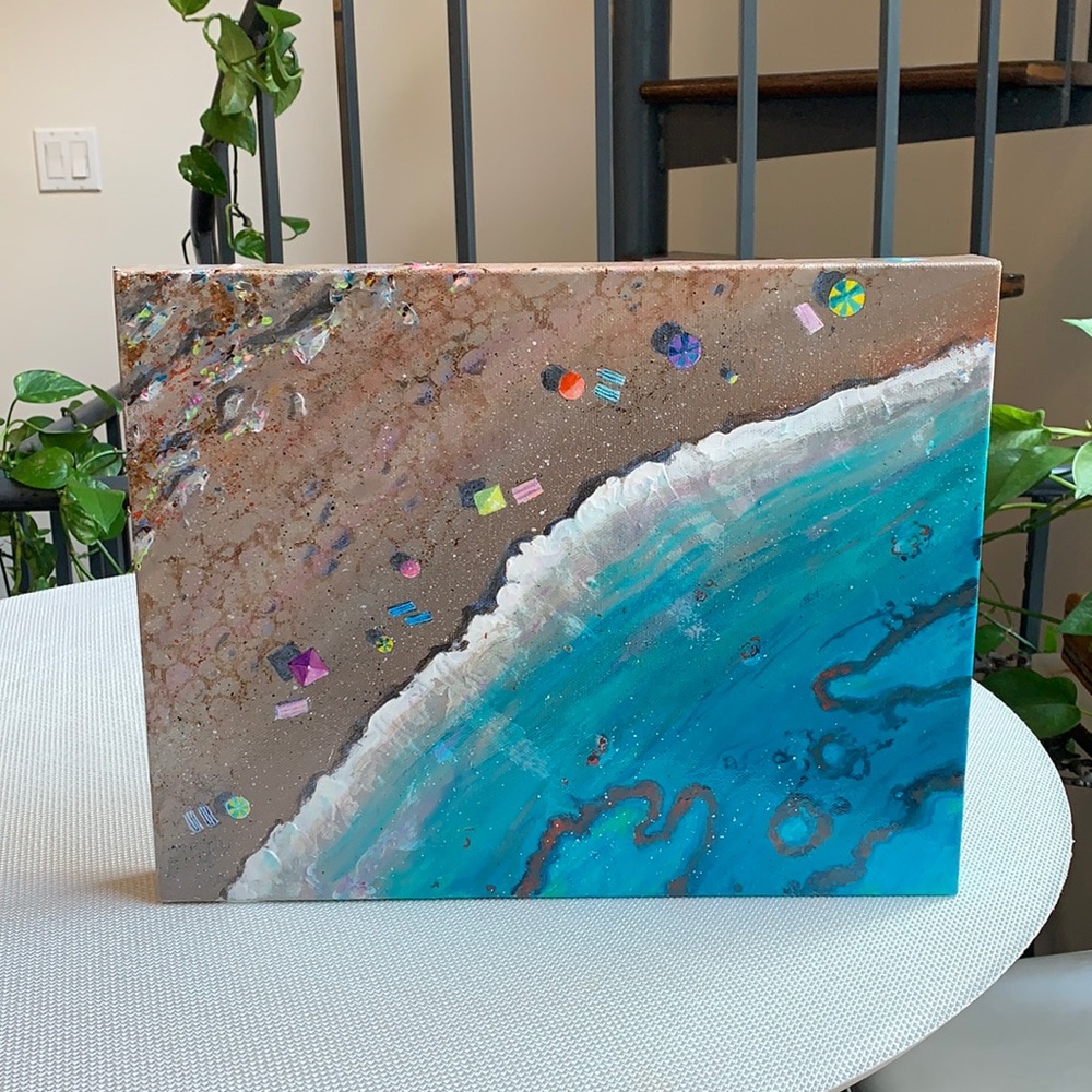 Acrylic original aerial beach painting by me 11x14